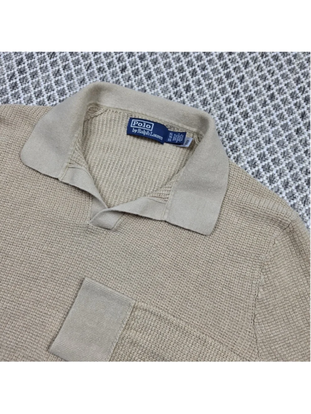 Polo Ralph Lauren Men’s XL 100% Linen Waffle Knit Open Collar Sweater Beige